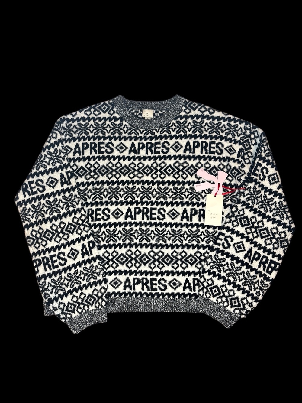 a new day Black & White 'APRES' Pattern Crewneck Sweater